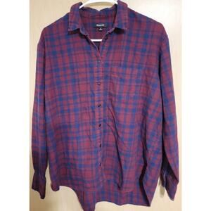 Madewell Womens Size Med Red Plaid Long Sleeve Button Up Shirt Casual Pockets